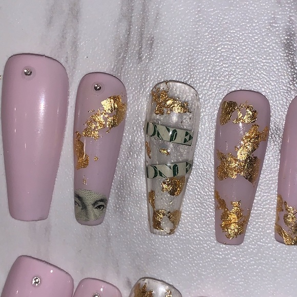 Long Coffin Shape Press On Nails - Picture 2 of 3